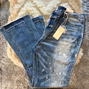 MNML Men's Blue Distressed Flare Jeans